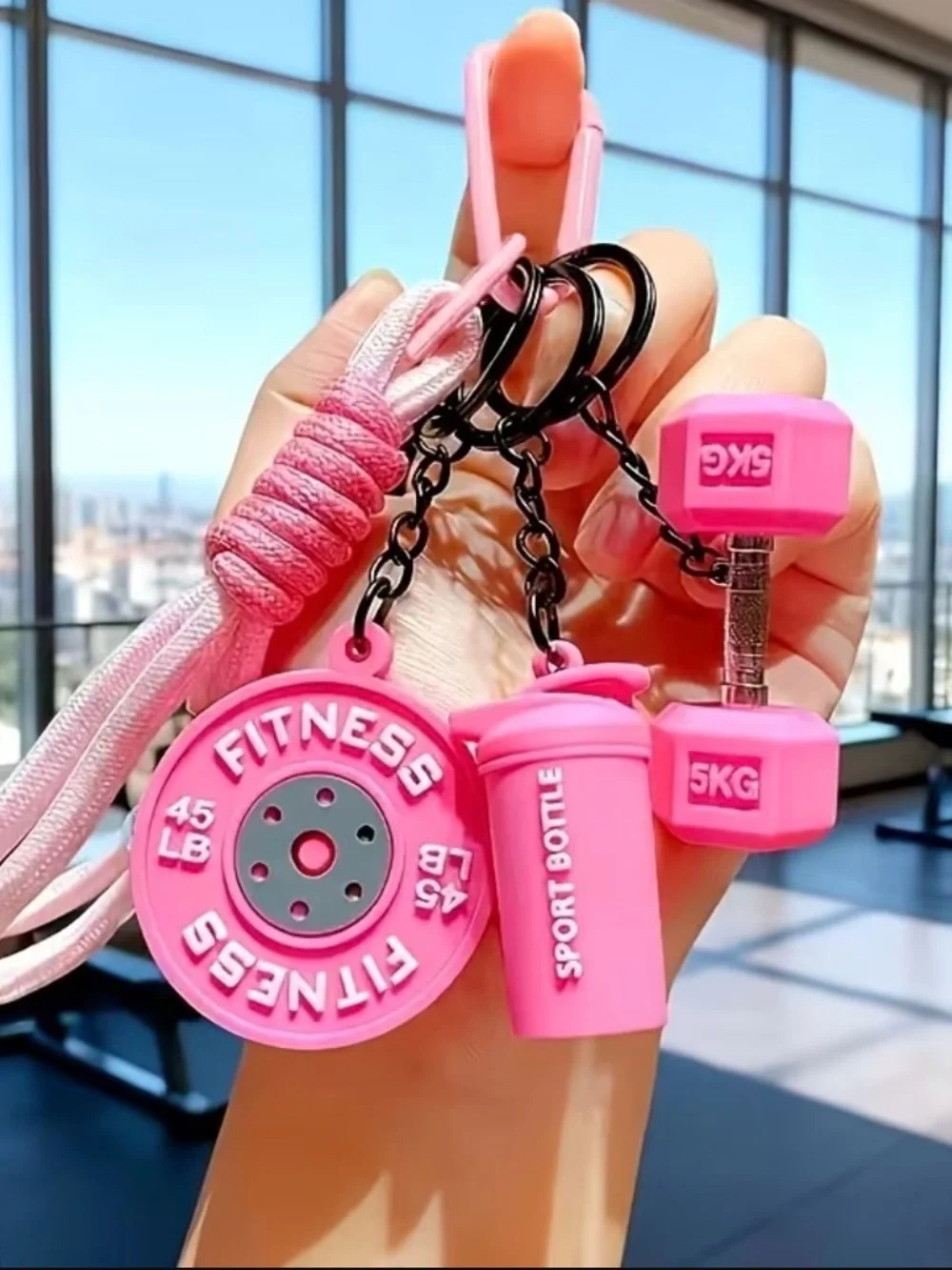 Pink Fitness Key & Card Holder Charm Set